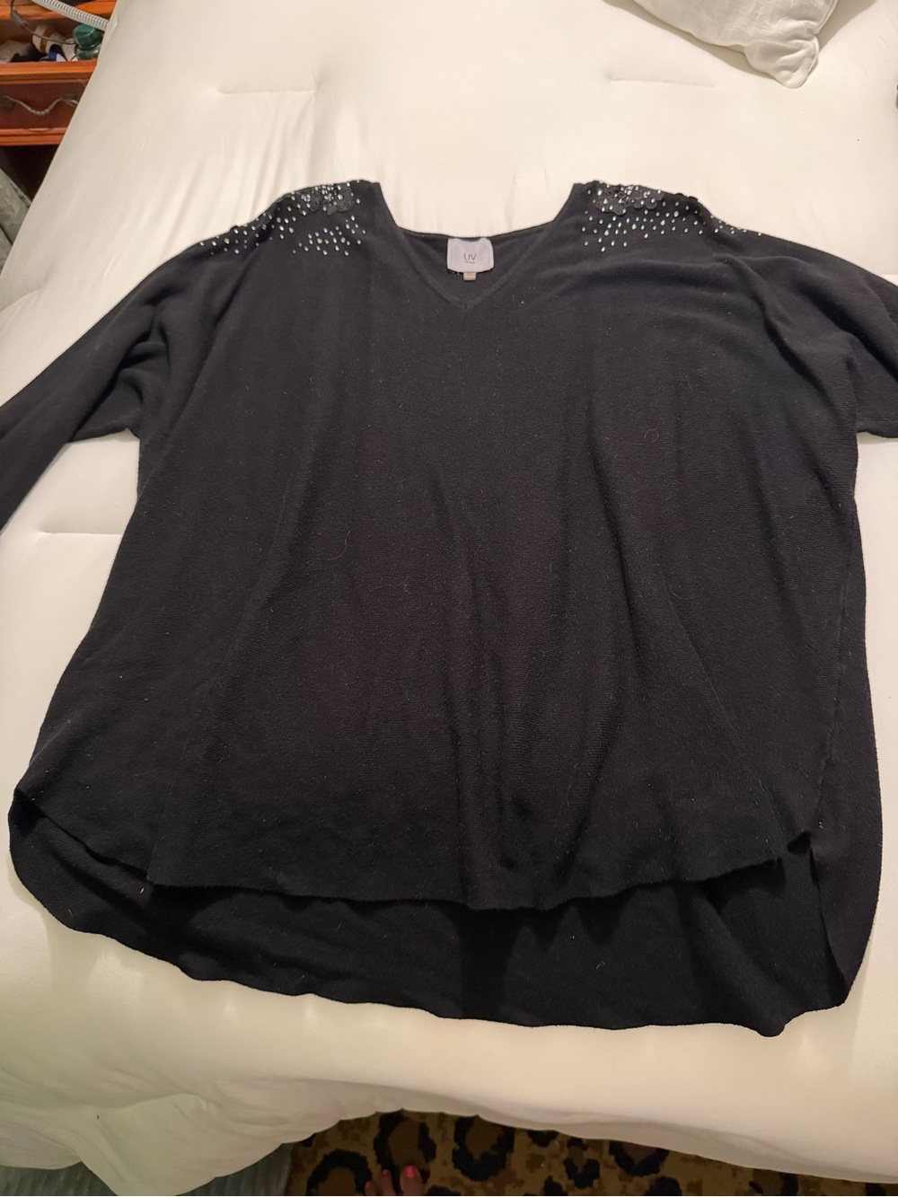 Milano Black V-Neck Pullover with Shoulder Stud Details